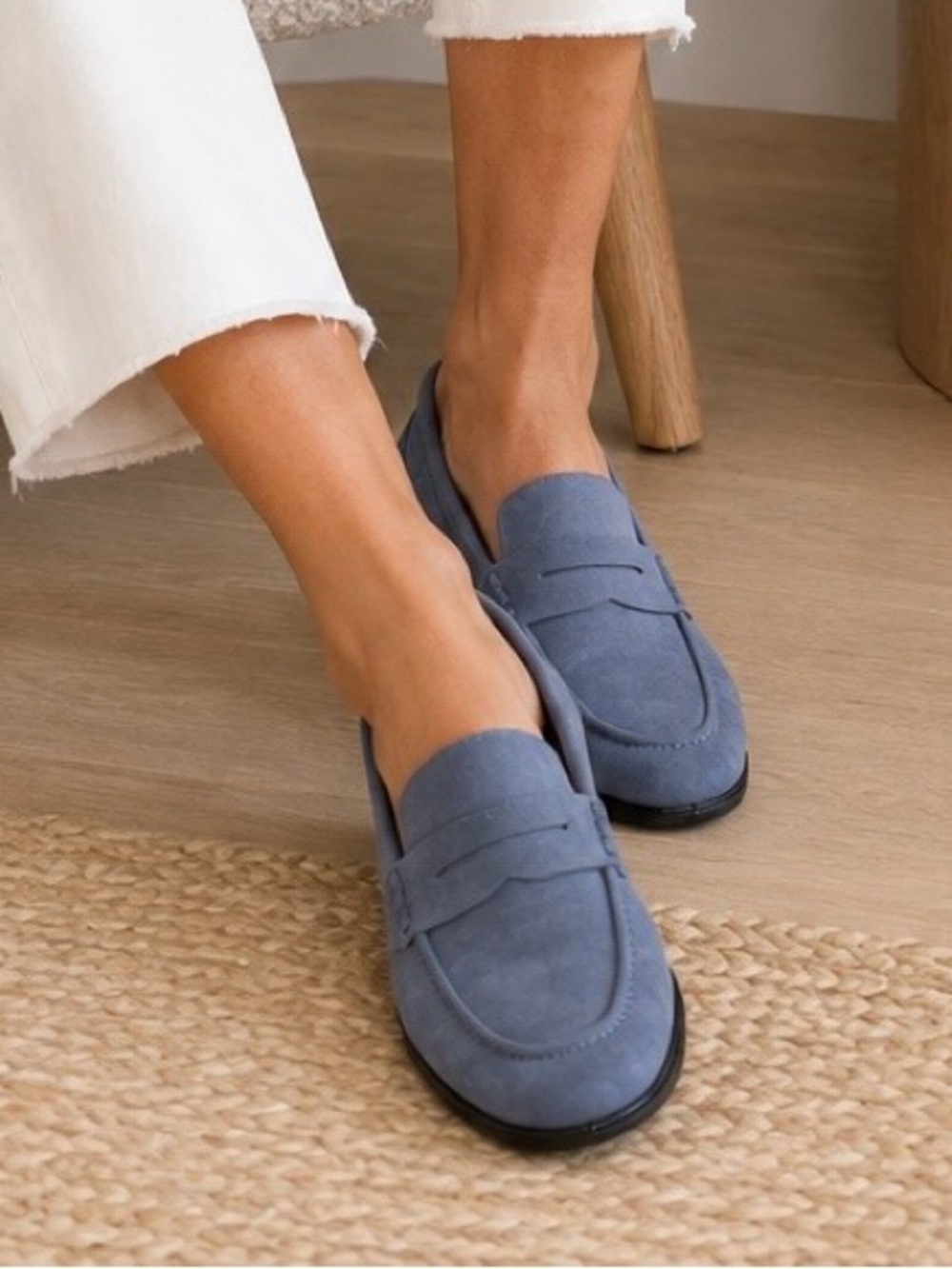 ECCO Soft Blue Leather Loafers Slip On Comfort Flats, 9